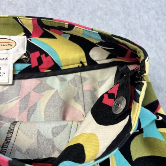 Talbots Multicolor Print Side Zip Pleated Skirt Womens Size 4 Stretch Cotton - Picture 9 of 9